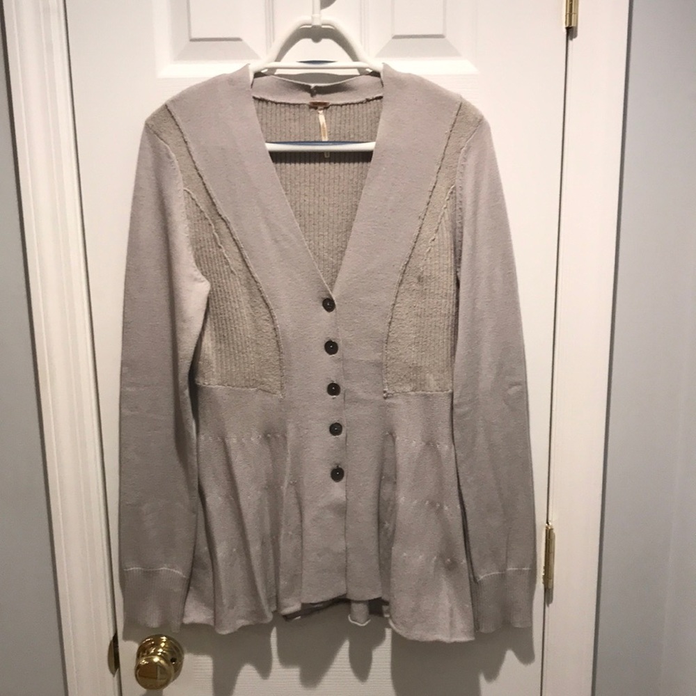 Free people grey peplum cardigan sweater.